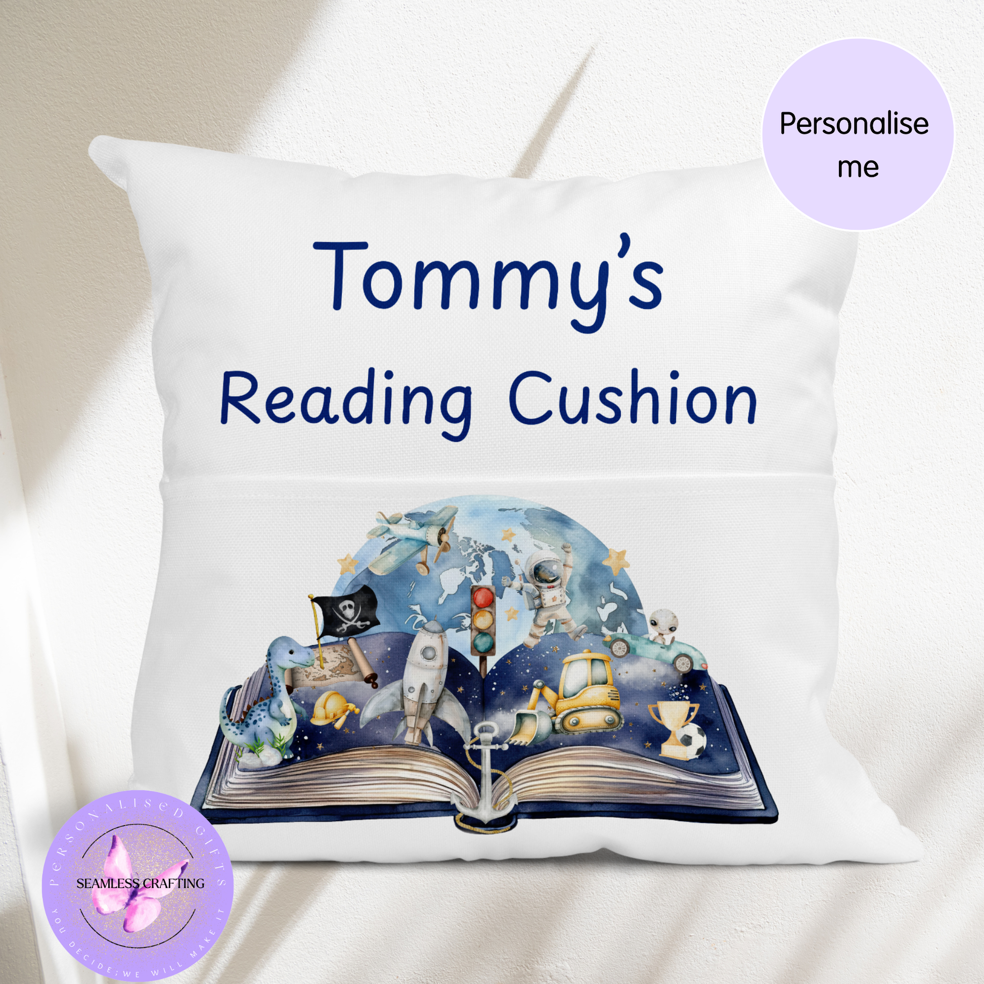 children’s reading pillow custom name book cushion