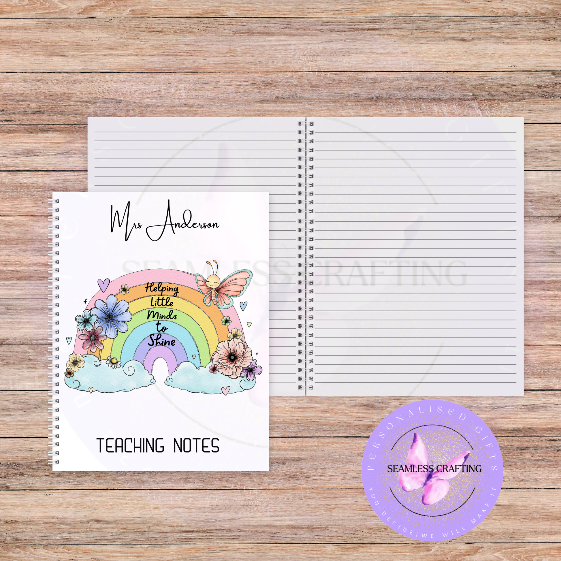 Rainbow teacher appreciation notebook with lined pages