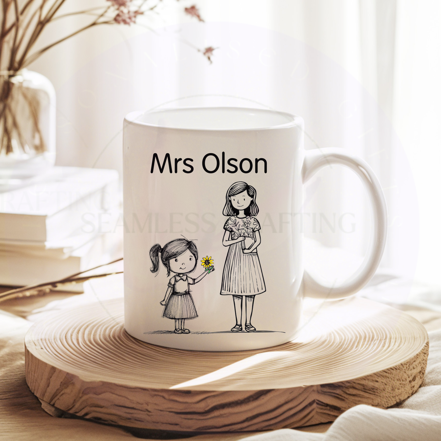 Personalised Teacher Mug & Tote Bag Gift Set | Custom Name Doodle Sketch Design | Travel Mug, Tote Bag, Jute Bag | End of Term Teacher Gift