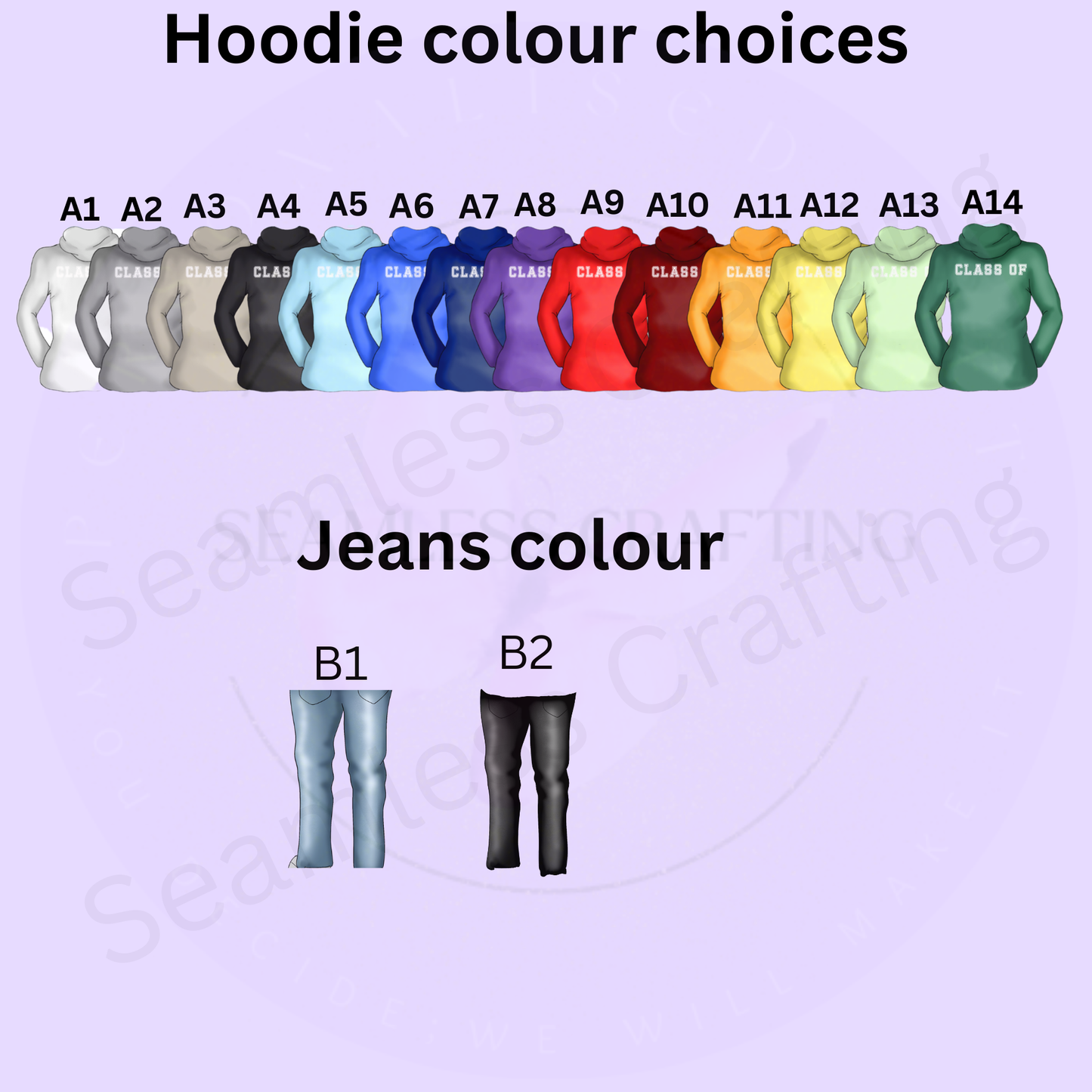 Hoodie colour chart for personalised school leavers notebook