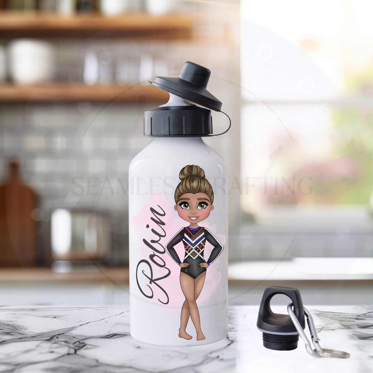 Personalised Acro Gymnastics Water Bottle – Black Red Blue Leotard