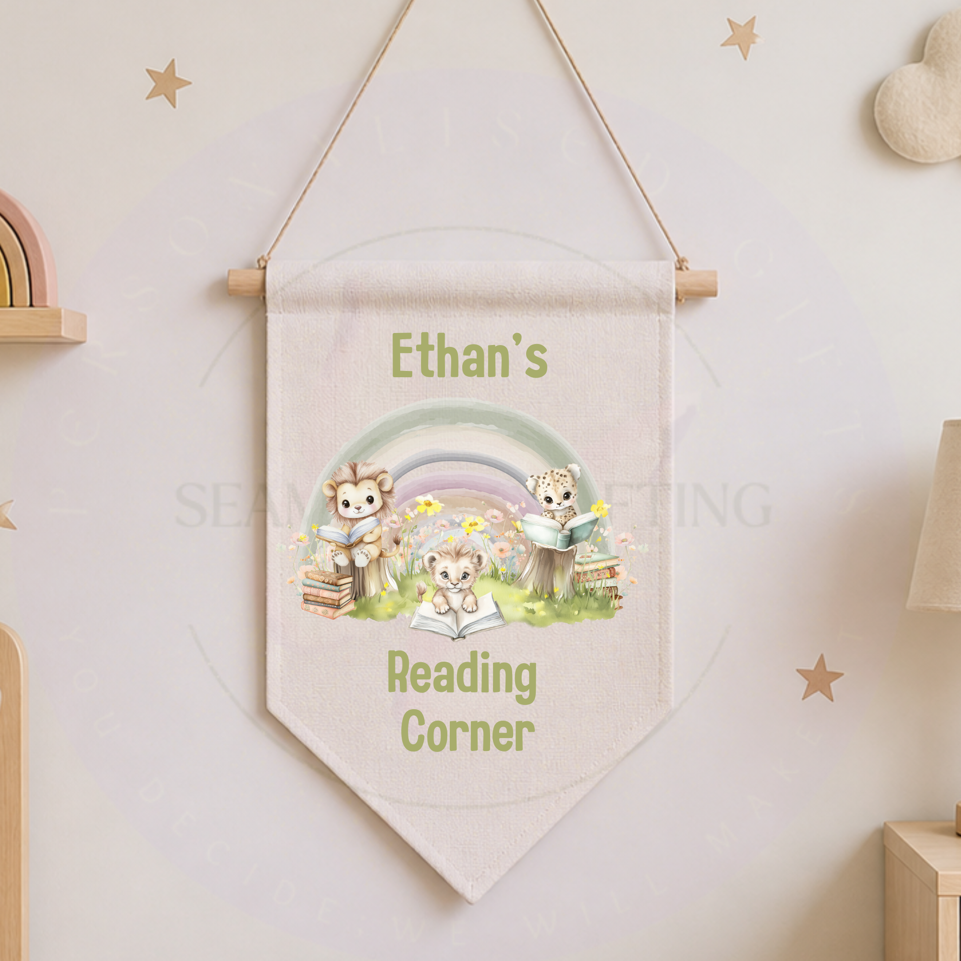 Linen kids wall decor personalised reading corner sign