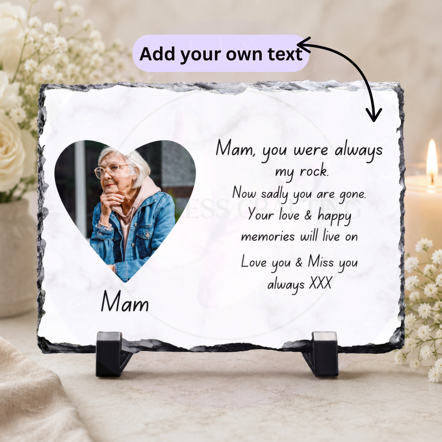 Personalised Memorial Photo Slate Plaque – Custom Remembrance Gift with Photo & Message