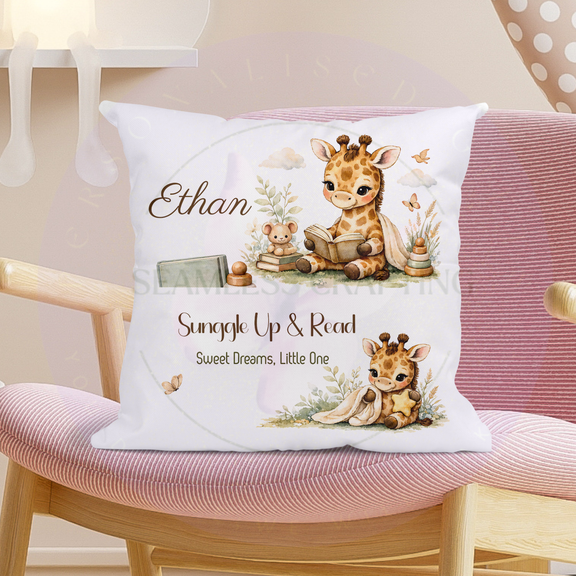 Kids safari nursery cushion custom name pillow