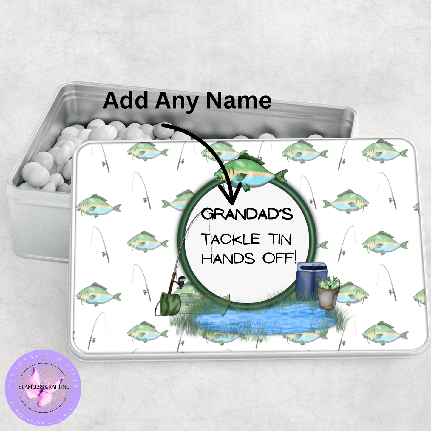 Personalised Fishing Tackle Tin – Custom Fisherman Gift for Dad, Grandad or Son | Fisherman Storage Box | Fishing Accessories Tin