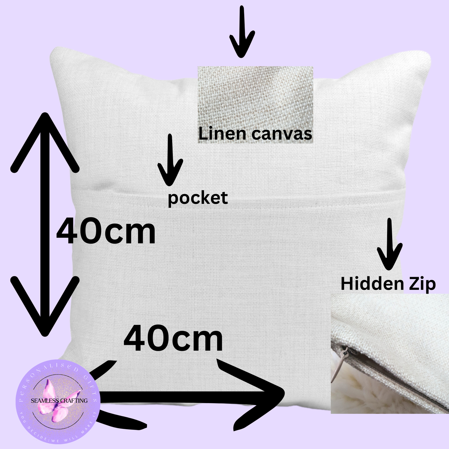 Personalised Butterfly Reading Cushion with Pocket – Book Lover Gift, Linen Canvas Cushion for Readers, Custom Name Book & Butterfly Decor