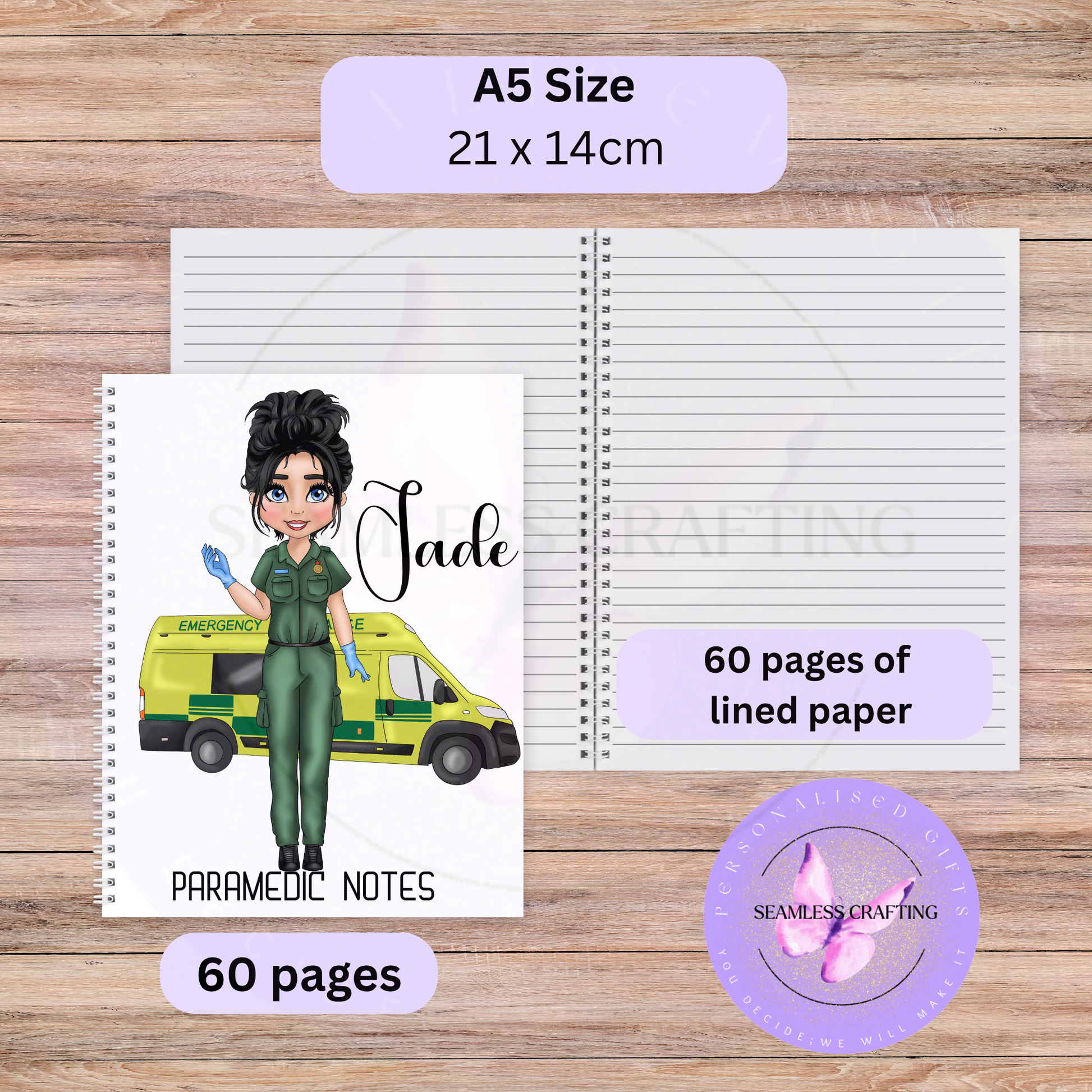 Personalised paramedic notebook, A5 size with 60 lined pages