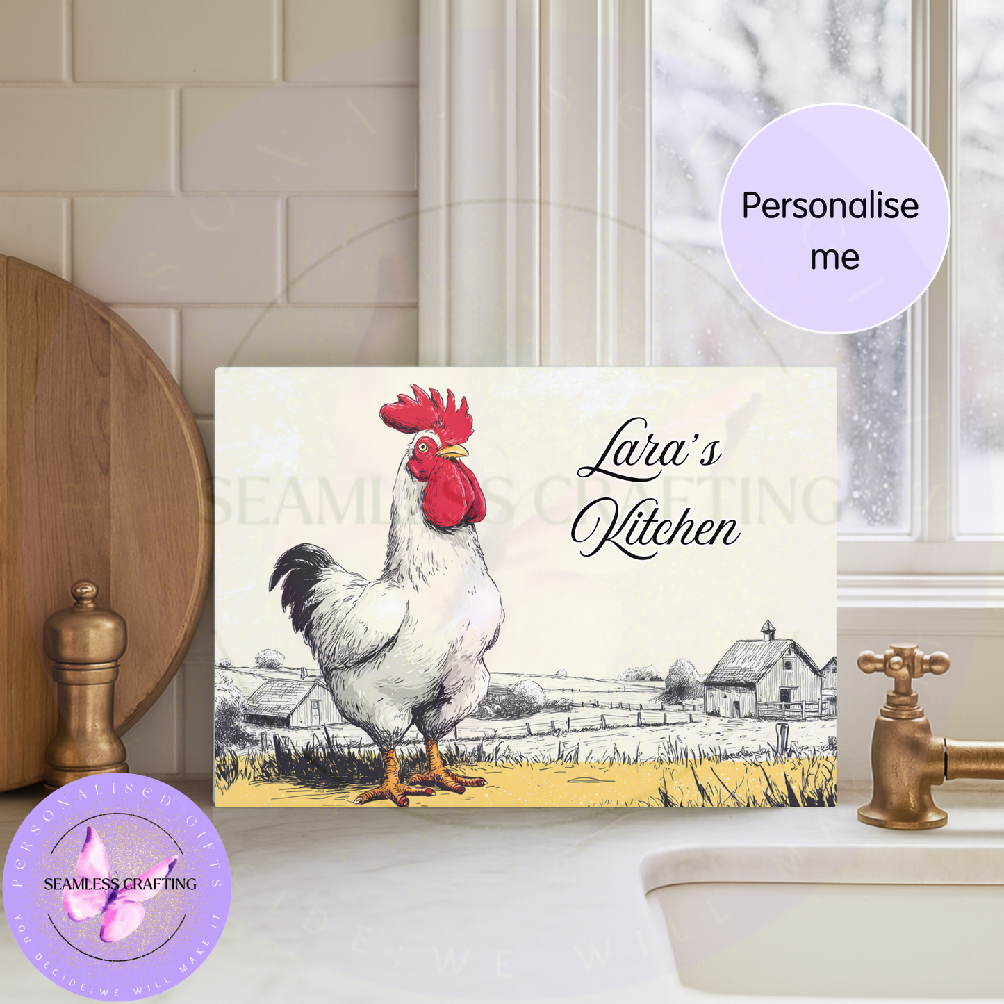 personalised farm animal chopping board chicken design kitchen gift for mum

