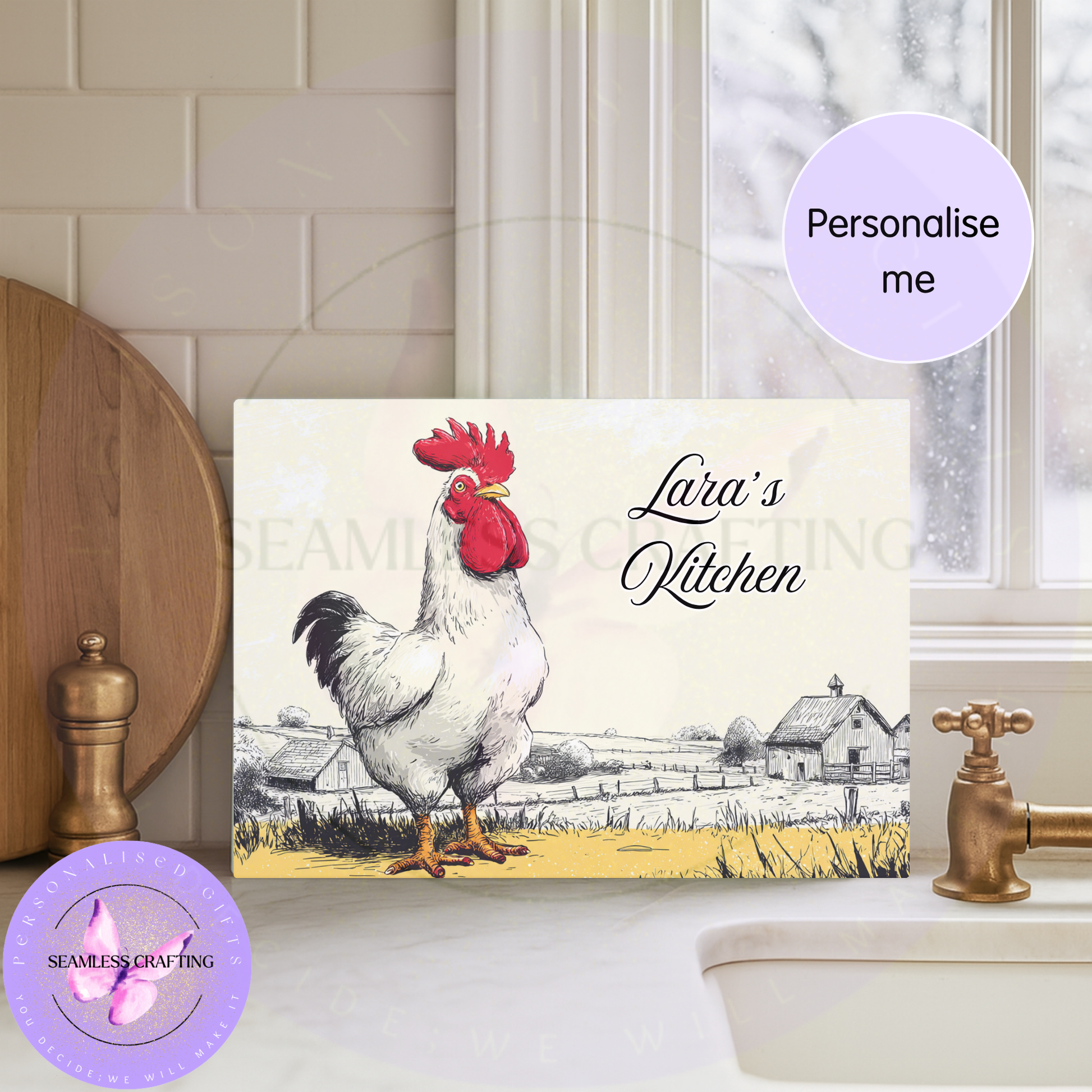 personalised farm animal chopping board chicken design kitchen gift for mum
