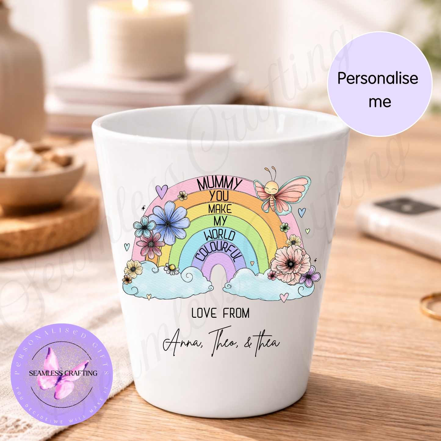 Personalised Mother’s Day Plant Pot – Custom Mum Flower Pot Gift from Kids – 12oz Ceramic Planter with Name