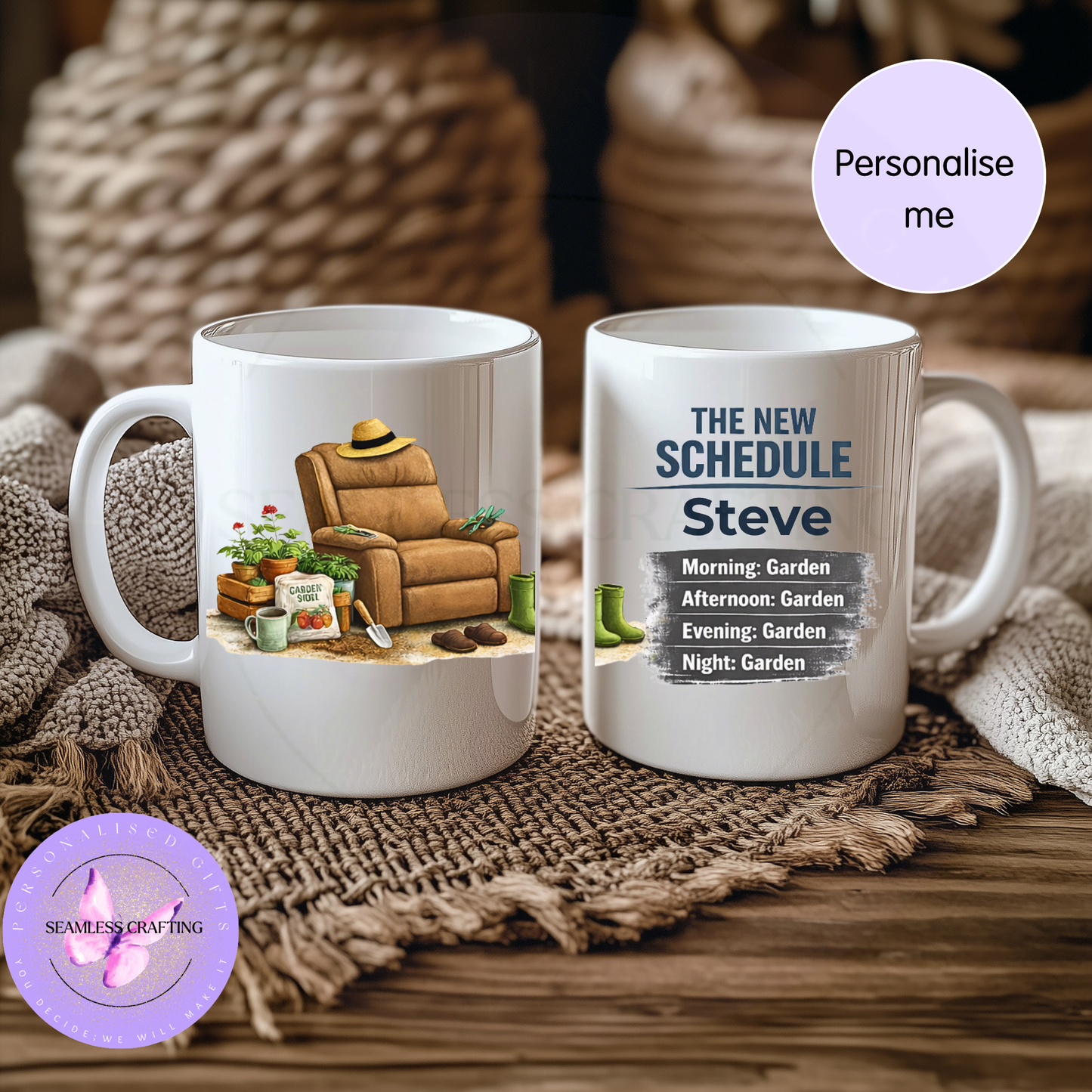 Personalised Retirement Mug for Men, Gardening Gift Custom Name, Funny New Schedule Cup, Garden Lover Gift, 14oz Travel Mug or Ceramic