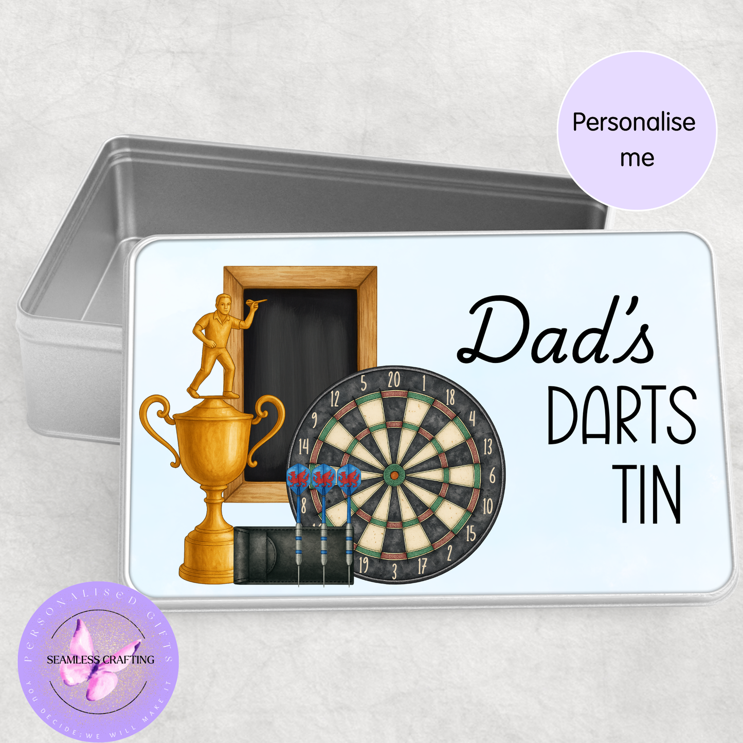 Personalised Darts Tin Gift for Dad | Custom Dart Storage Box | Dart Player Gift | Father’s Day Gift for Him | Snack Tin | Man Cave Gift