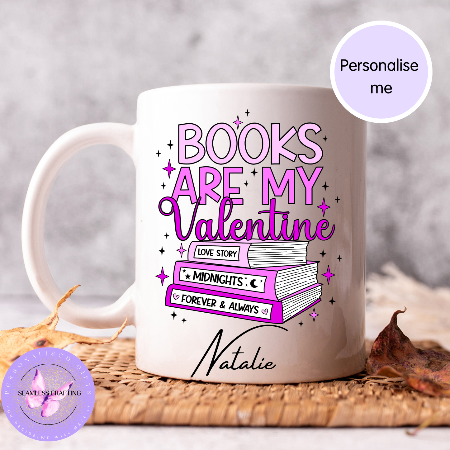Personalised “Books Are My Valentine” Mug – Custom Name Book Lover Gift