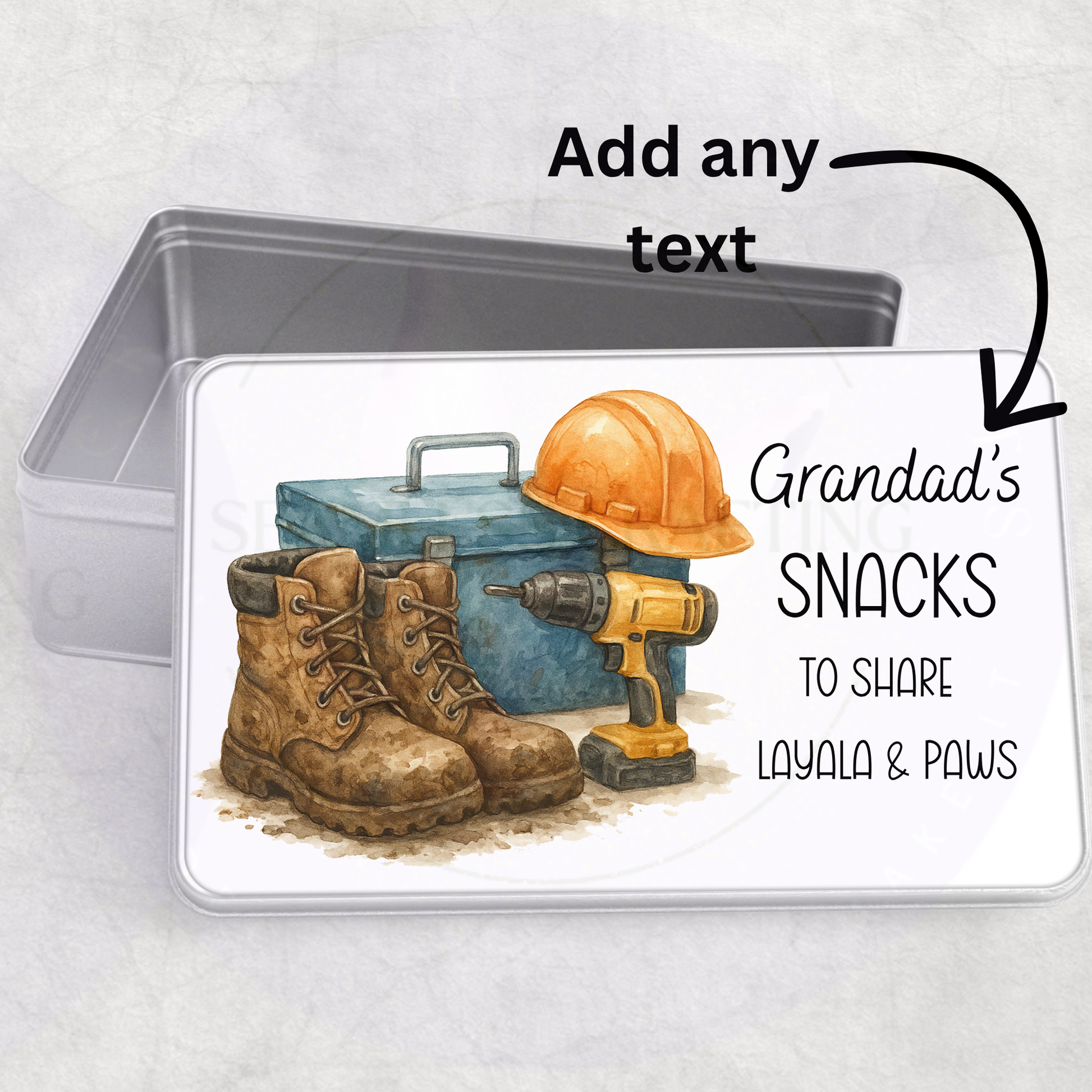 builder themed personalised tin gift for dad diy tradesman snack box