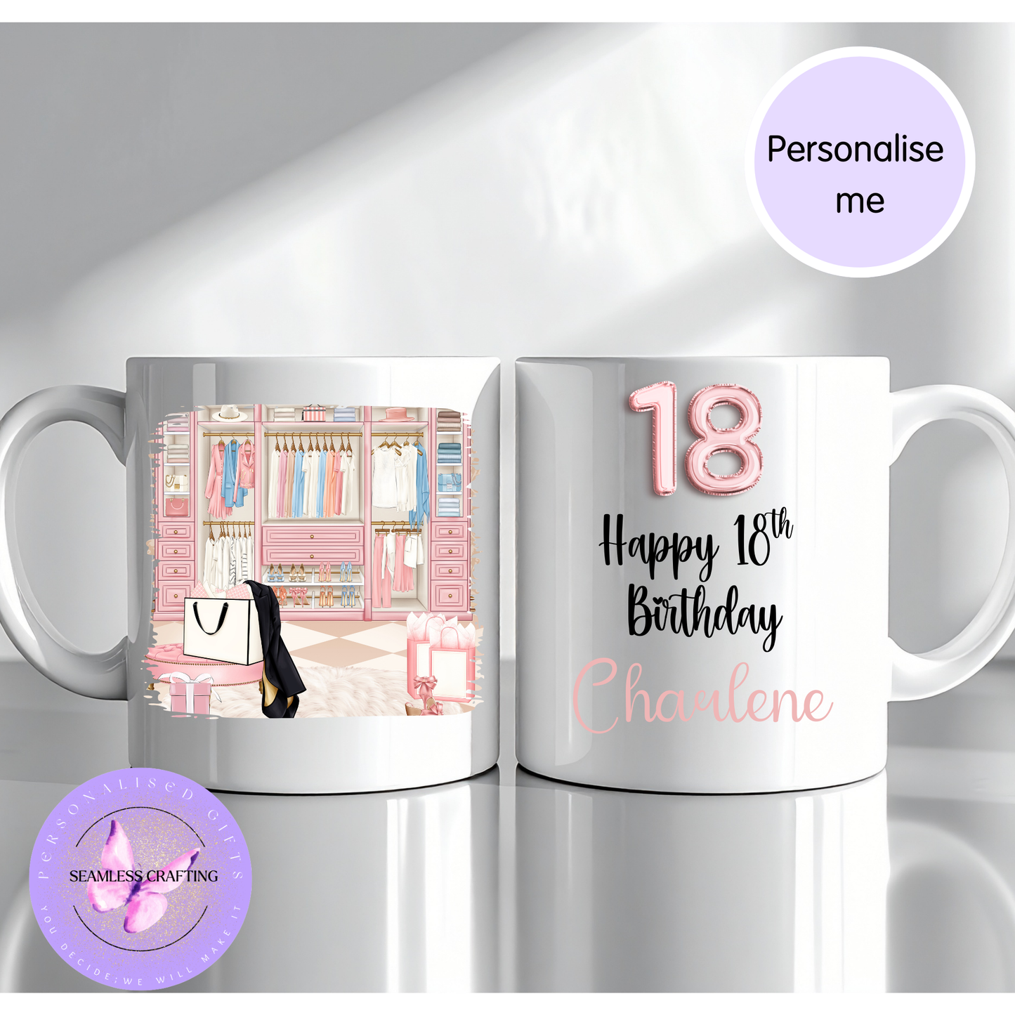 Personalised 18th,16th, 20th Birthday Mug or Travel Tumbler – Fashion Wardrobe Design | Custom Name Gift