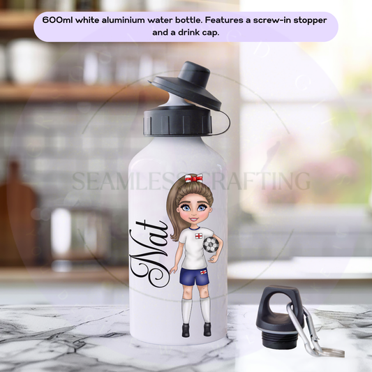 Personalised girls England football bottle with straw lid and custom character