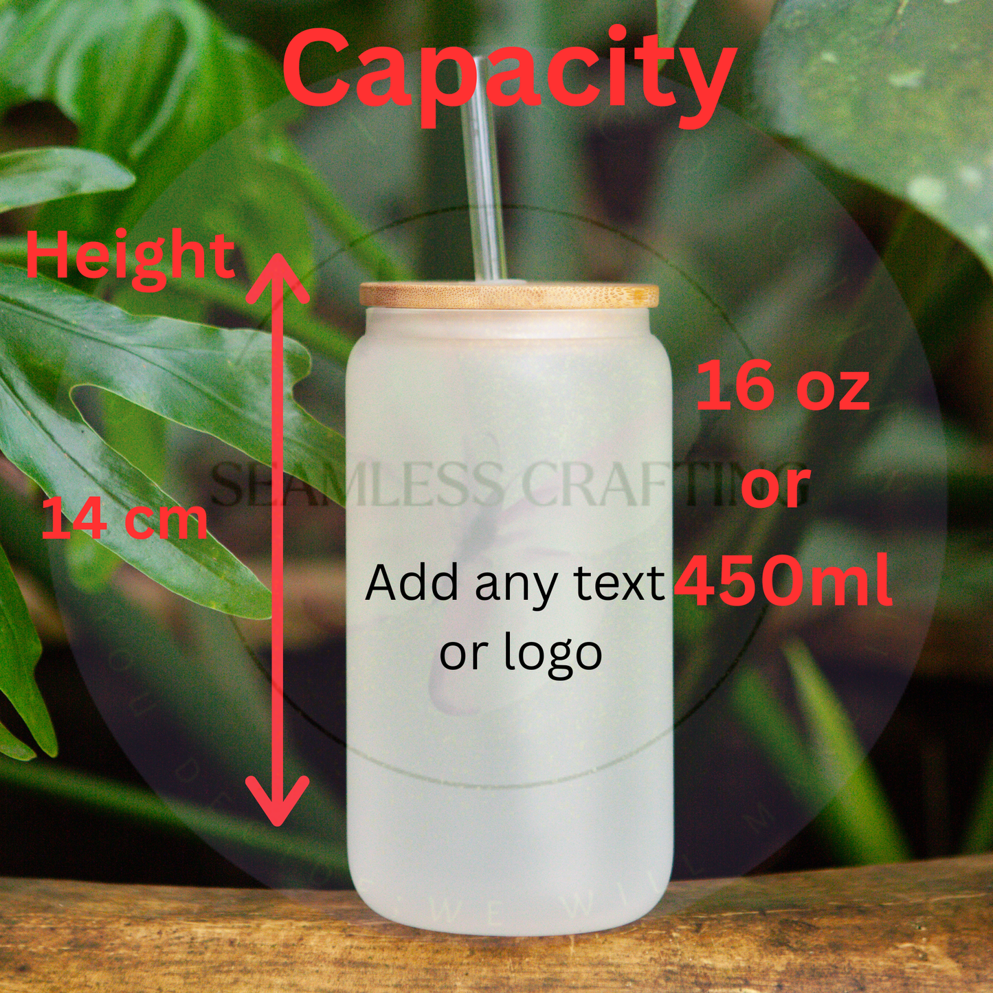 Custom 16oz frosted glass cup with text or logo