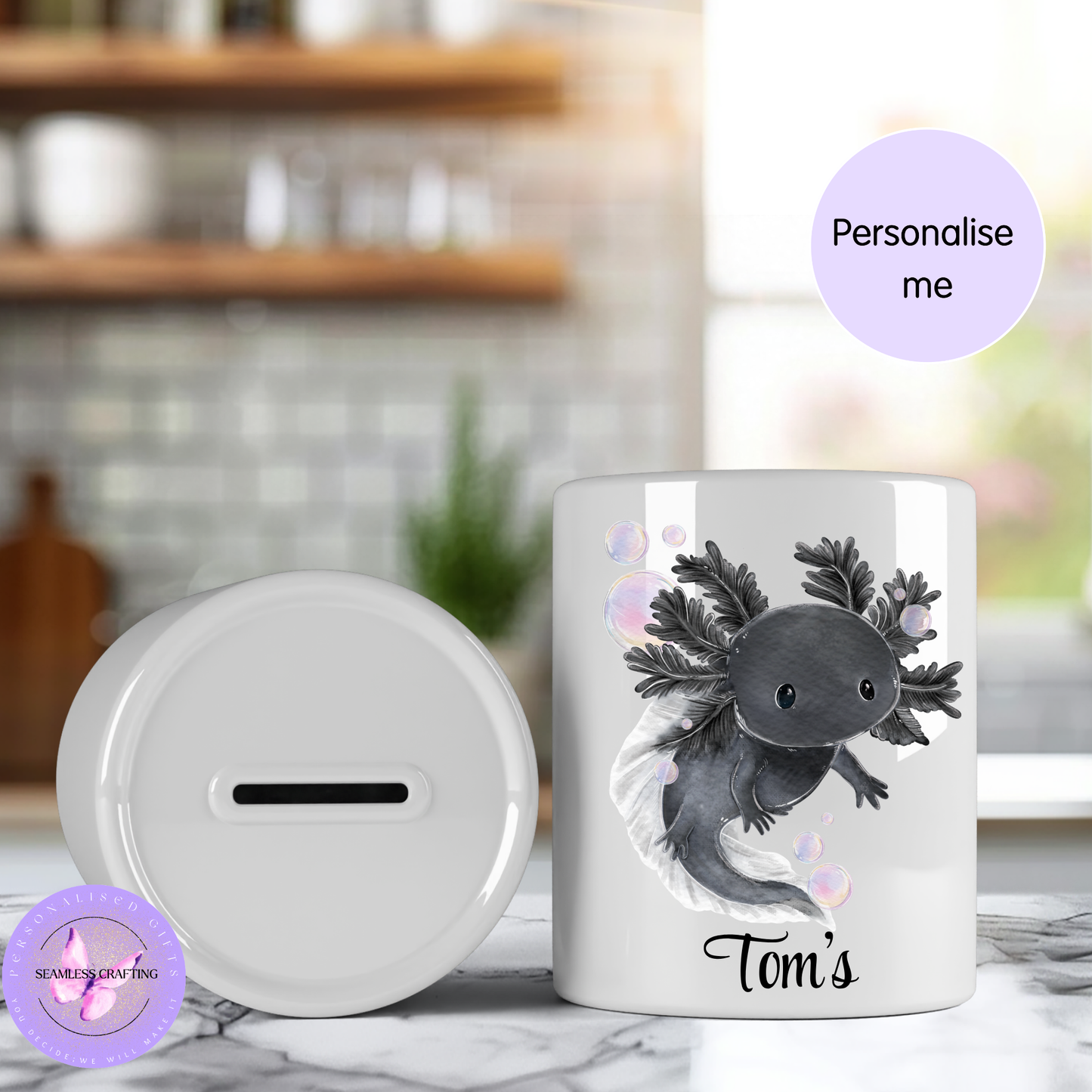 Cute axolotl piggy bank gift for kids