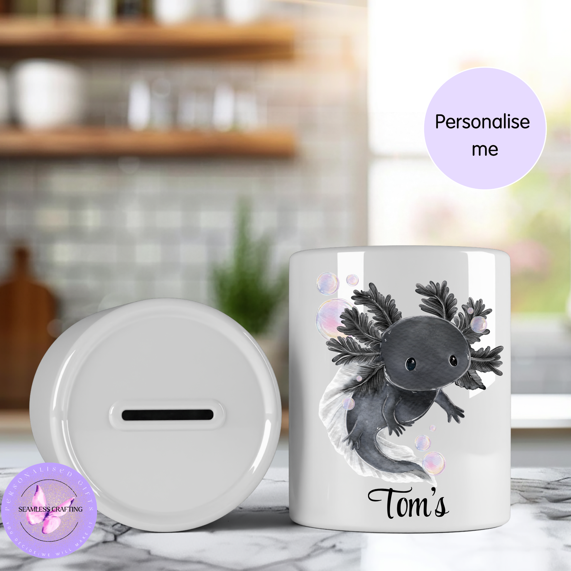 Cute axolotl piggy bank gift for kids