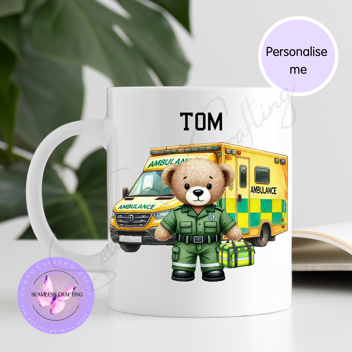 Personalised Paramedic Bear Mug or Travel Mug – Custom Name Ambulance Gift