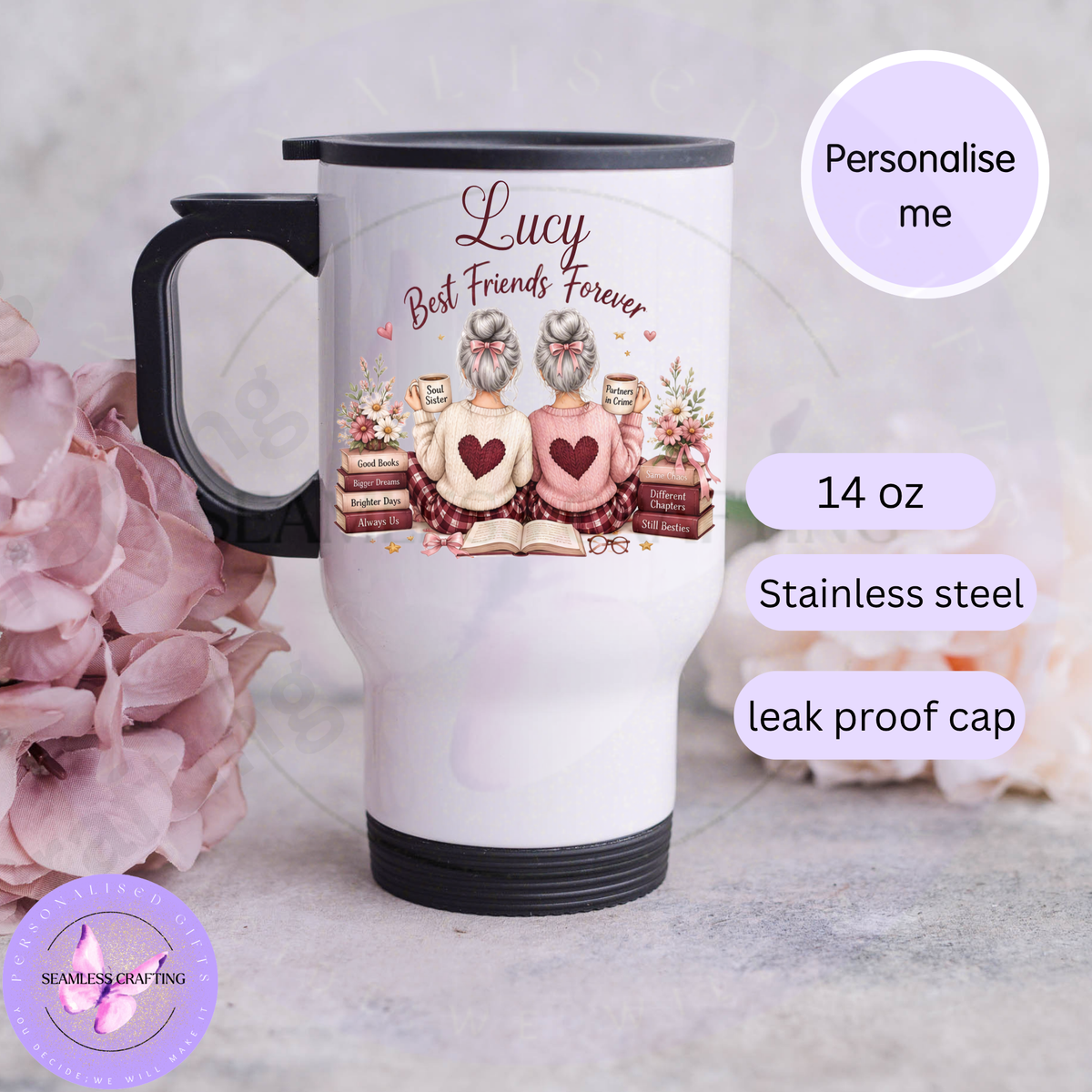 14 oz personalised best friend stainless steel travel mug