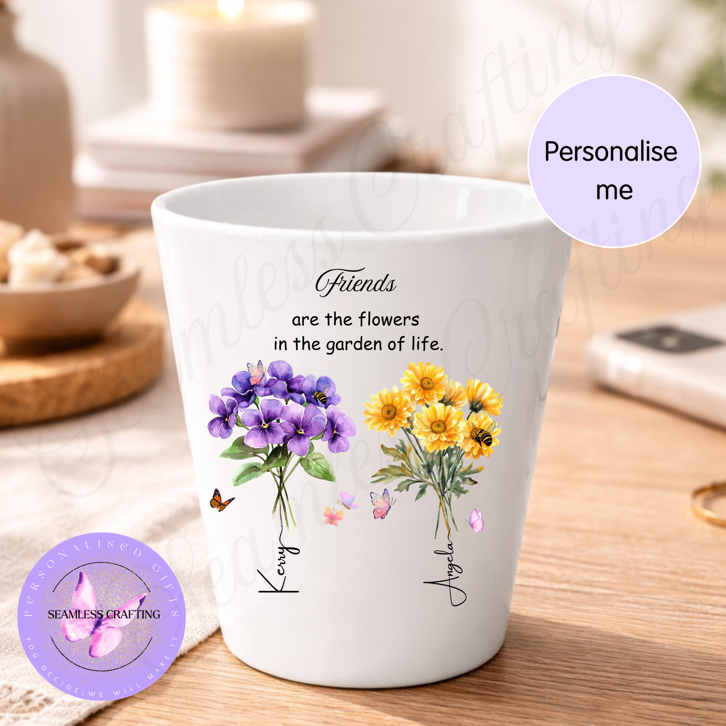 Personalised Birth Flower Plant Pot for Friends – Custom Flower Pot with Names, Friendship Gift, Birthday Gift for Best Friend