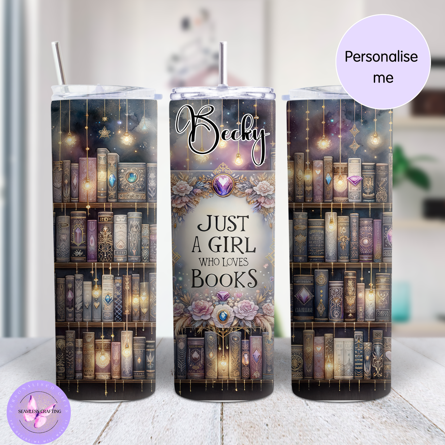 Personalised Book Lover Tumbler 20oz. 15oz – Custom Name Reading Gift | Just a Girl Who Loves Books Travel Cup