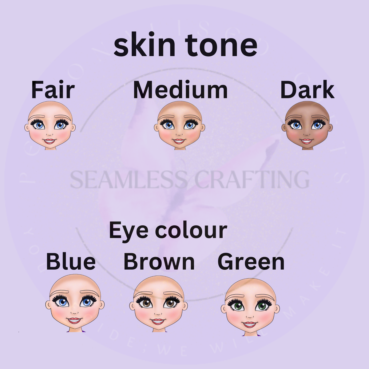 Dental character skin tone and eye colour personalisation options