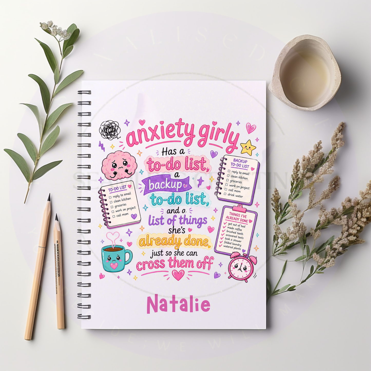 personalised anxiety notebook with name Natalie