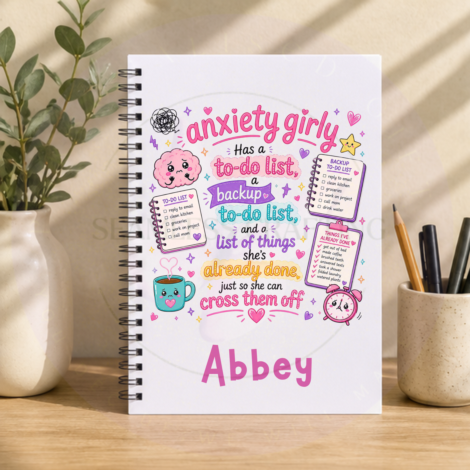 custom mental health journal cute girly design