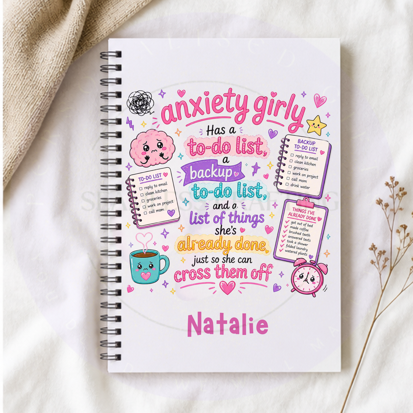 anxiety to do list notebook personalised cover