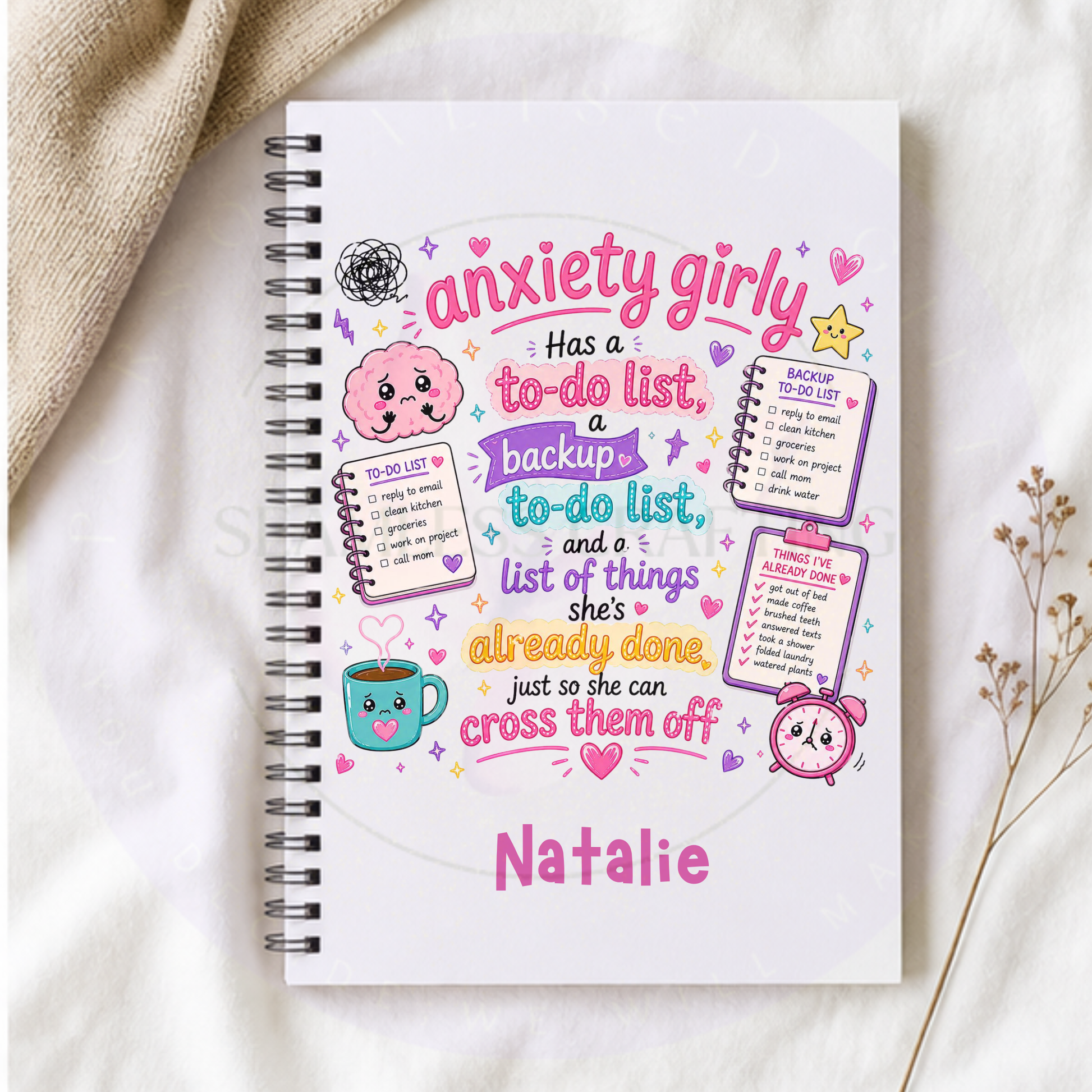anxiety to do list notebook personalised cover