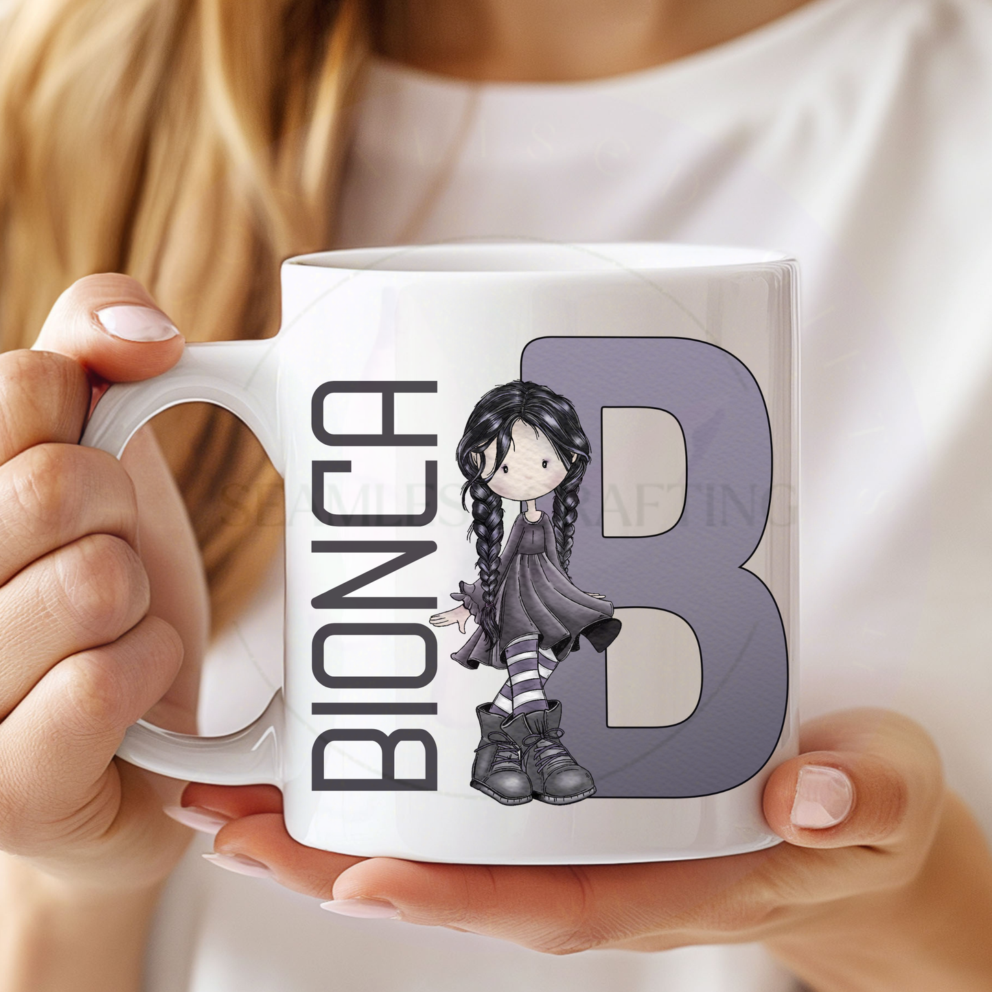 Personalised Gothic Initial Mug – Custom Goth Girl Name Cup
