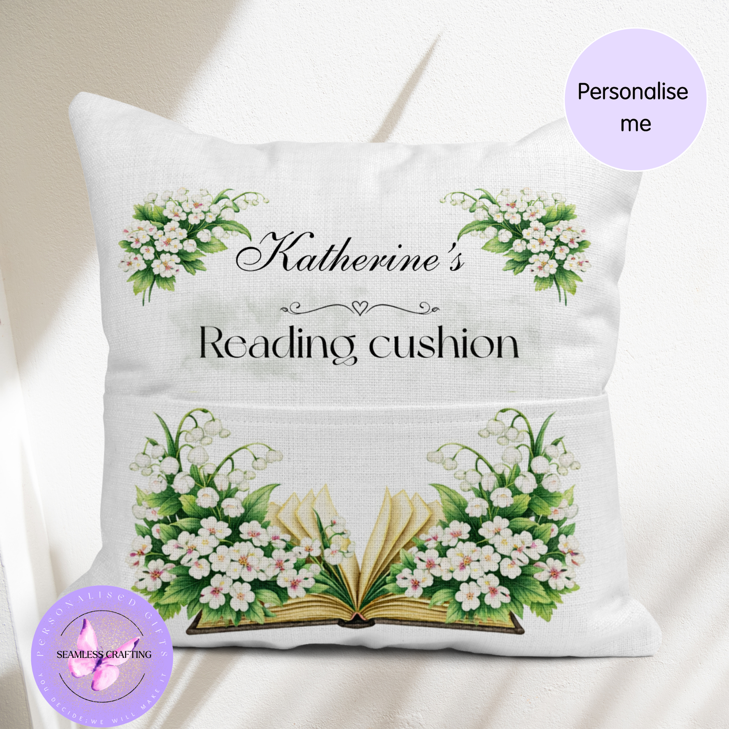 personalised may birth flower cushion lily of the valley reading pillow custom name floral cushion with pocket