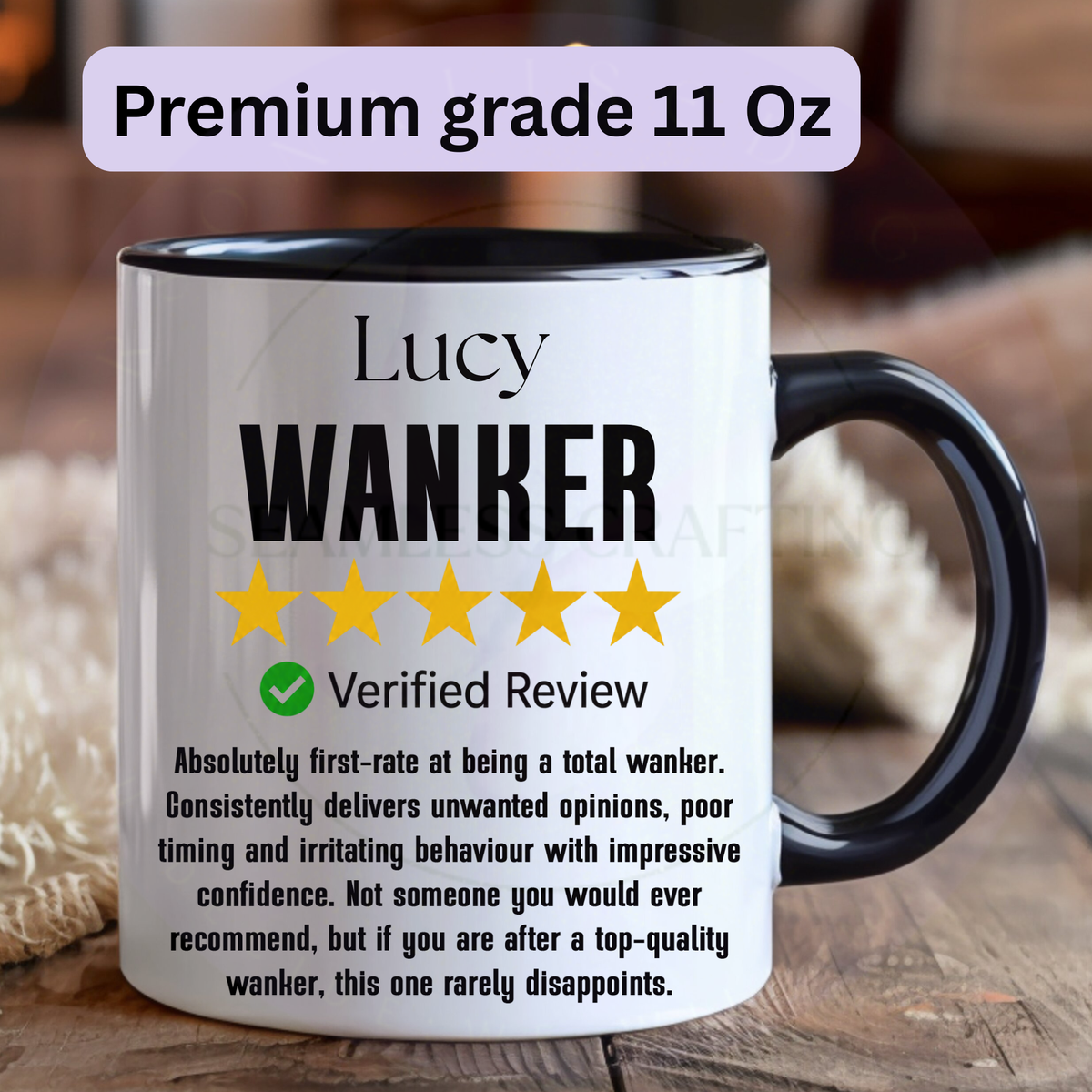 Premium 11oz personalised funny wanker mug with black handle