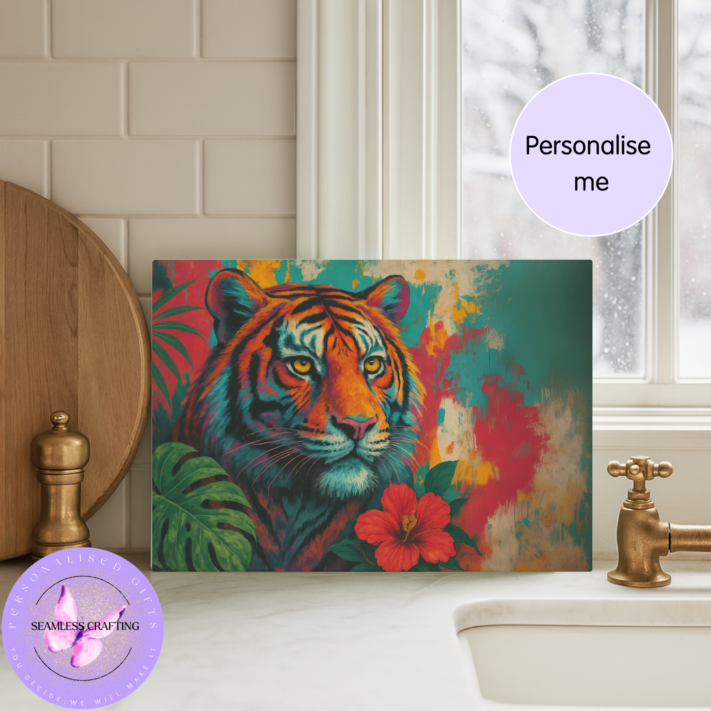 unique personalised chopping board tiger kitchen decor gift idea