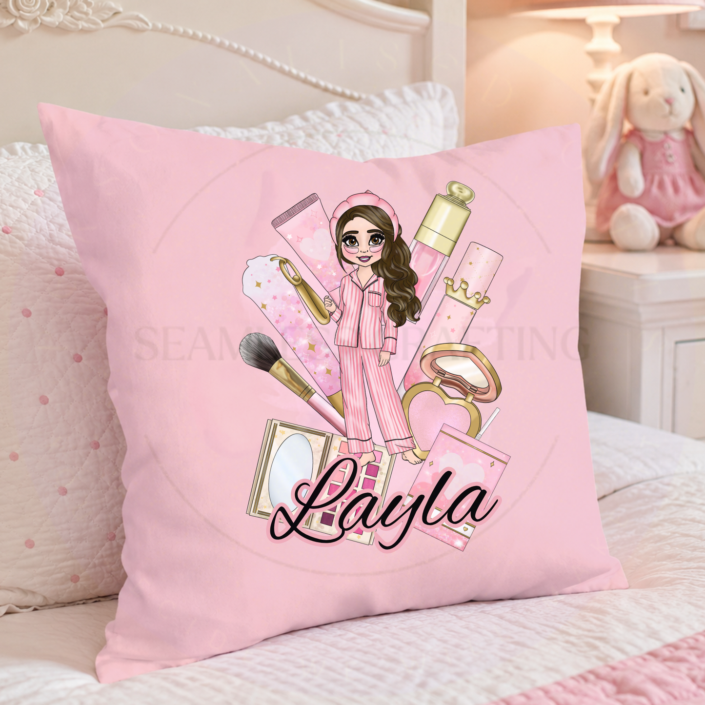 Personalised Makeup Girl Cushion – Custom Character Gift
