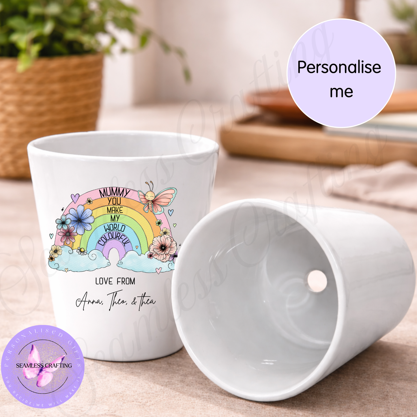 Personalised Mother’s Day Plant Pot – Custom Mum Flower Pot Gift from Kids – 12oz Ceramic Planter with Name
