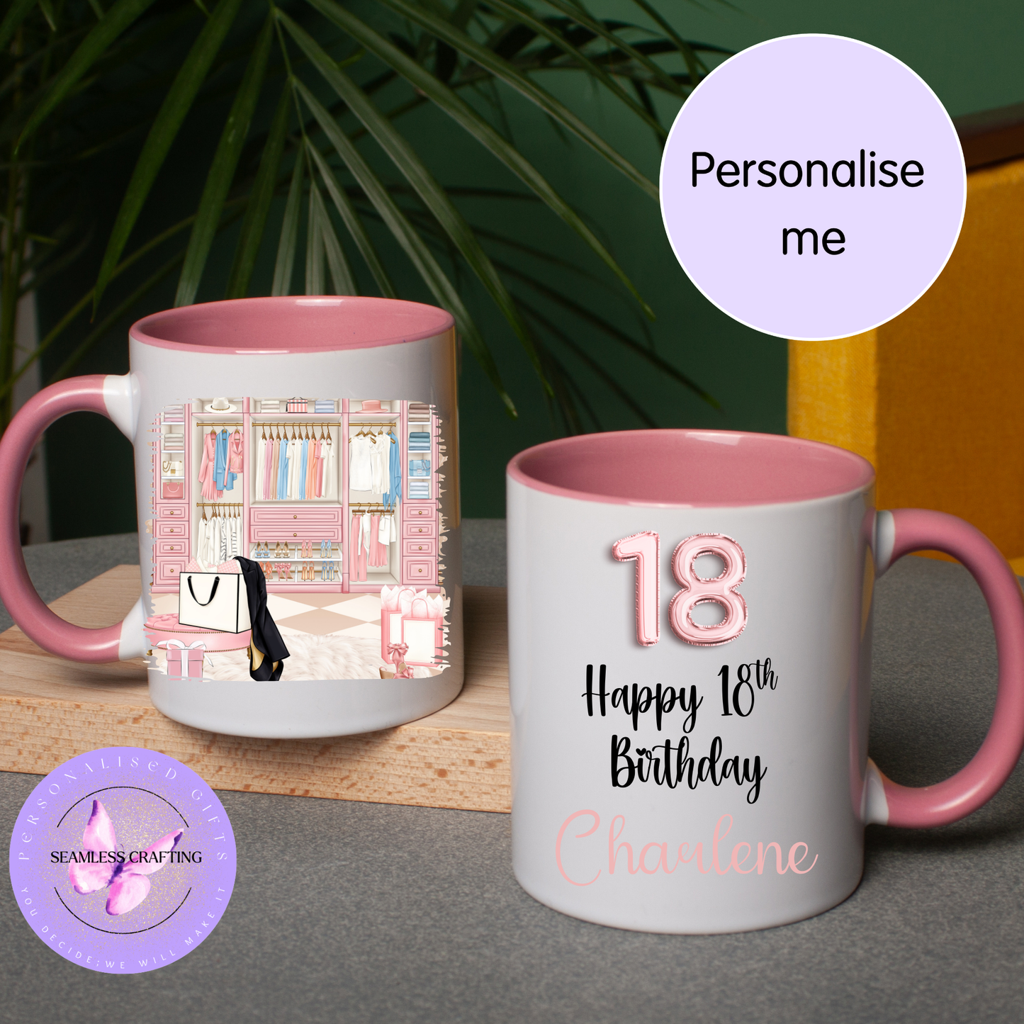 Personalised 18th,16th, 20th Birthday Mug or Travel Tumbler – Fashion Wardrobe Design | Custom Name Gift