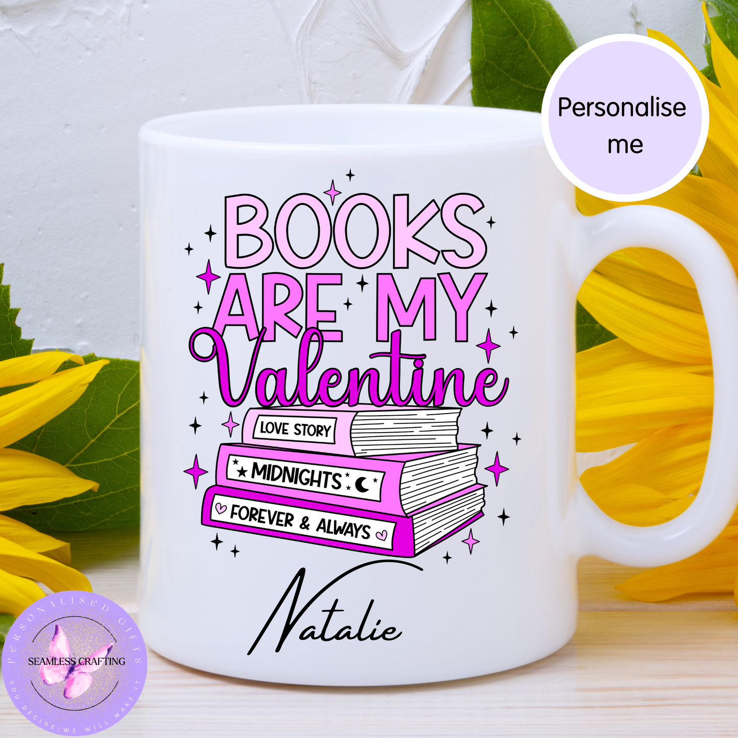Personalised “Books Are My Valentine” Mug – Custom Name Book Lover Gift