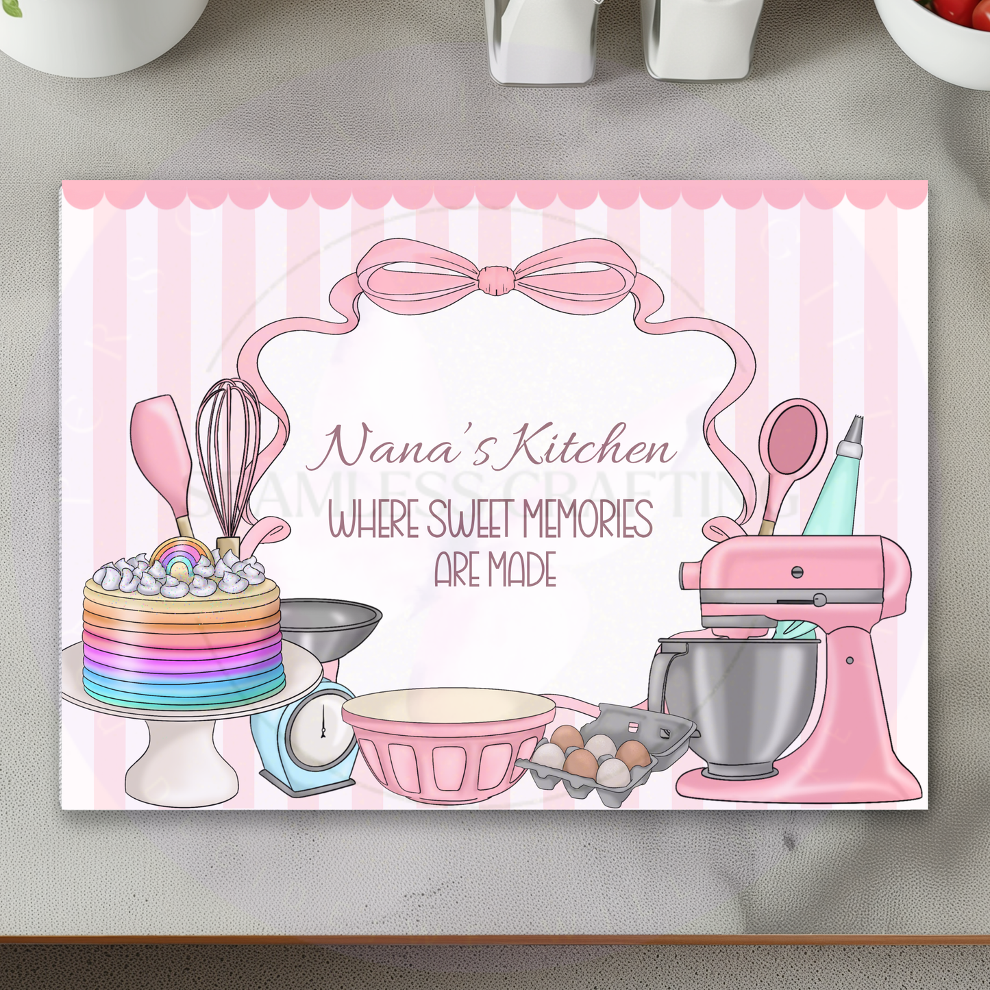 Personalised Kitchen Glass Worktop Saver – Custom Name Counter Protector – Baking Gift for Nana, Mum Kitchen Decor