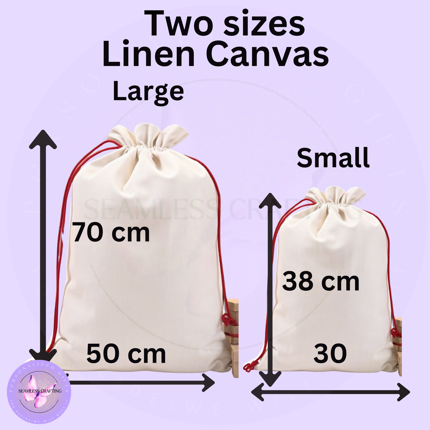 Size guide for personalised peeking Santa Christmas sacks