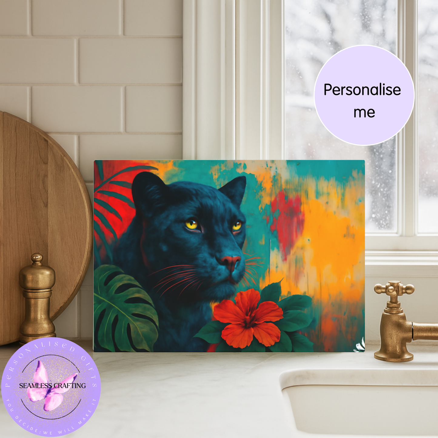 personalised kitchen board panther design unique housewarming gift
