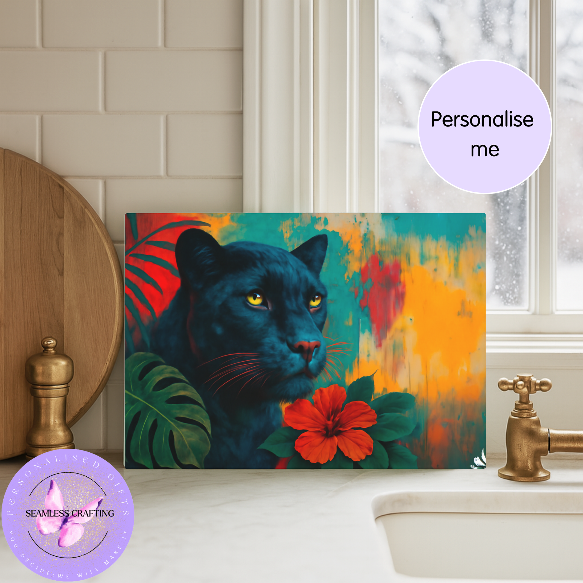 personalised kitchen board panther design unique housewarming gift
