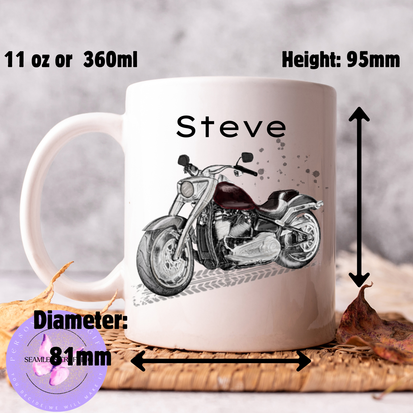Personalised Motorbike Mug & Travel Mug – Custom Name Motorcycle Gift – 11oz Ceramic, 14oz Travel Mug or 16oz Thermal Tumbler