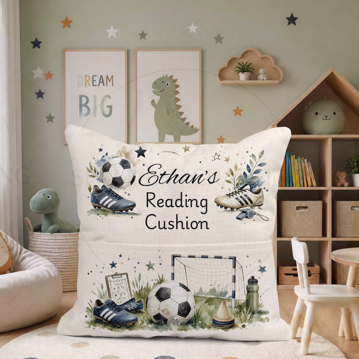 Personalised Football Reading Cushion with Book Pocket