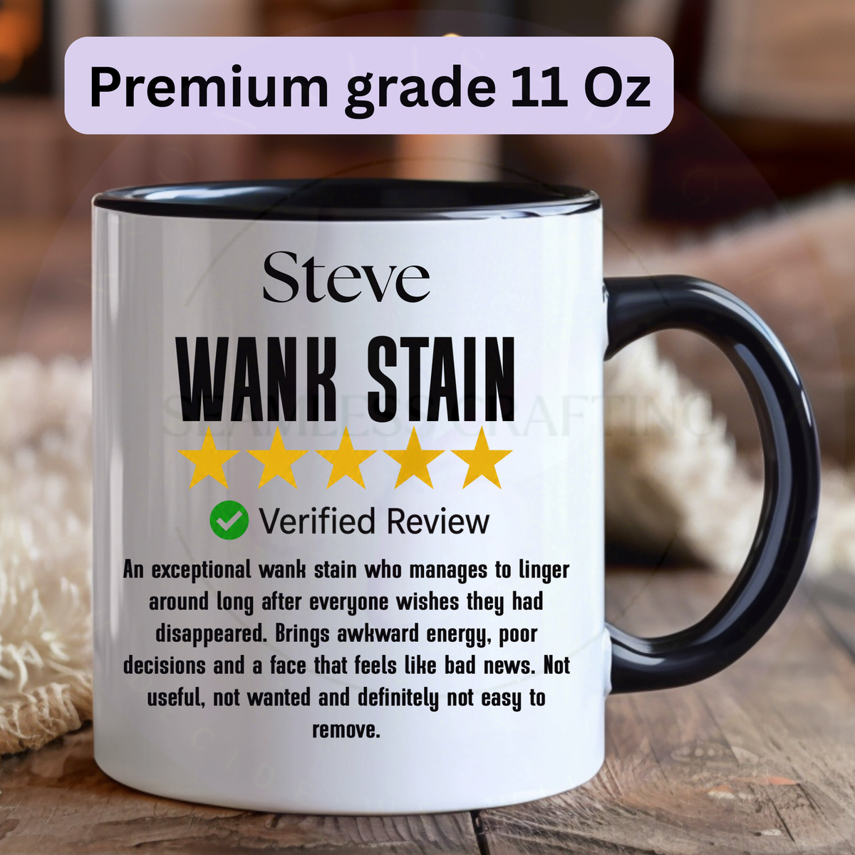 Premium 11oz personalised Wank Stain funny ceramic mug with black handle