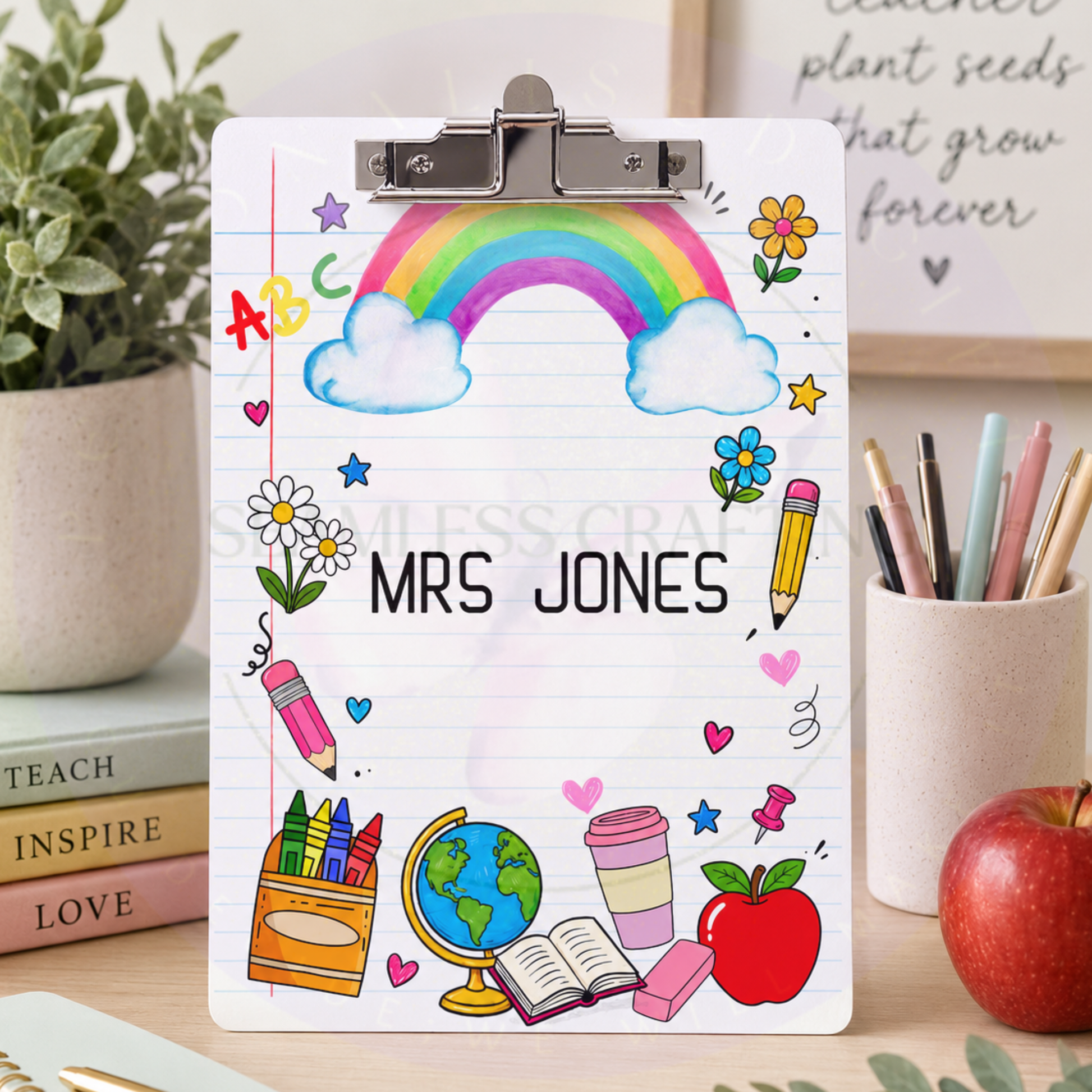 MDF teacher clipboard back and front view personalised gift