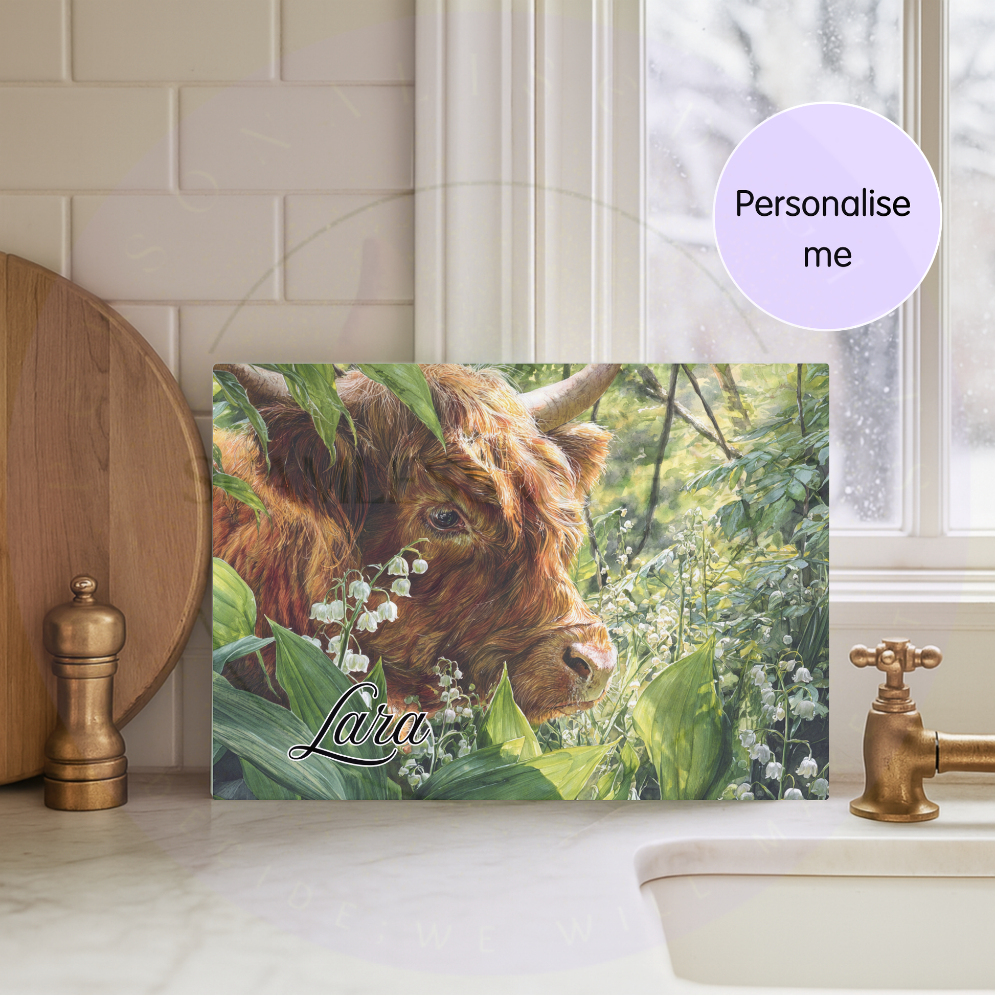 farmhouse kitchen decor highland cow chopping board