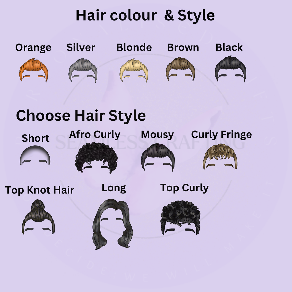 Postman character hair colour and hairstyle personalisation options including blonde, brown, black and curly styles